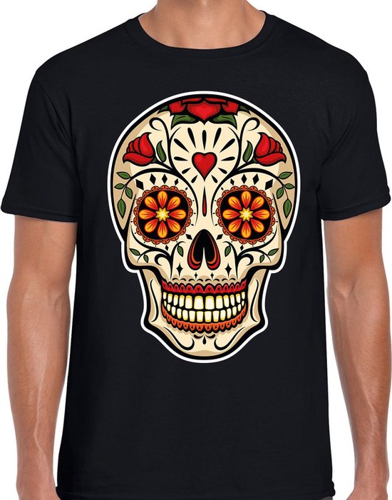 Bellatio Decorations Sugar Skull t-shirt heren - zwart - Day of the Dead - punk/rock/tattoo thema XXL