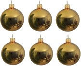 6x Gouden glazen kerstballen 6 cm - Glans/glanzende - Kerstboomversiering goud