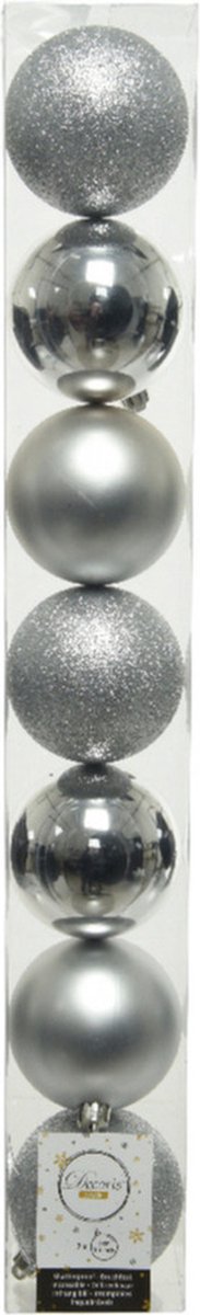7x stuks kunststof kerstballen zilver 8 cm - Mix - Onbreekbare plastic kerstballen