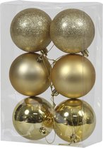 6x Gouden kunststof kerstballen 8 cm - Glans/mat/glitter - Onbreekbare plastic kerstballen goud
