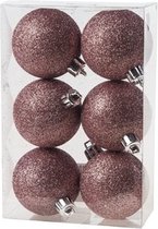 12x Roze kunststof kerstballen 6 cm - Glitter - Onbreekbare plastic kerstballen - Kerstboomversiering roze