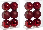 12x Rode kunststof kerstballen 8 cm - Mat/glans/glitter - Onbreekbare plastic kerstballen - Kerstboomversiering rood