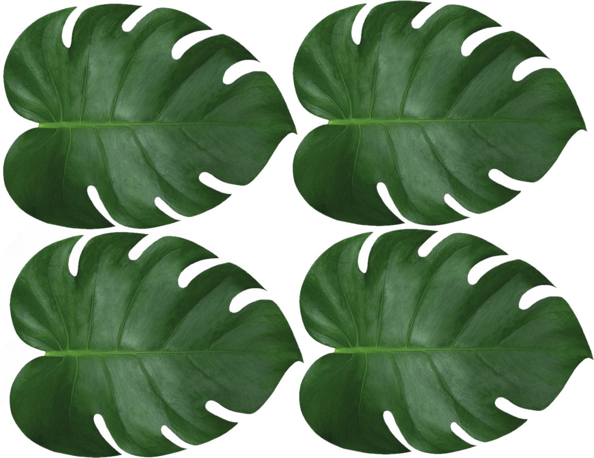8x stuks bladvormige groene placemats van vinyl 34 x 44 cm - Antislip/waterafstotend - Stevige top kwaliteit