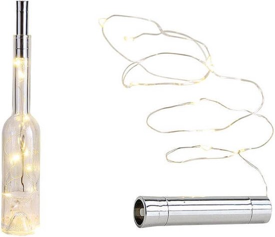 2x stuks flessenstoppen/kurken zilver met verlichting/vaasverlichting 10 lampjes - Sfeerverlichting voor in een fles
