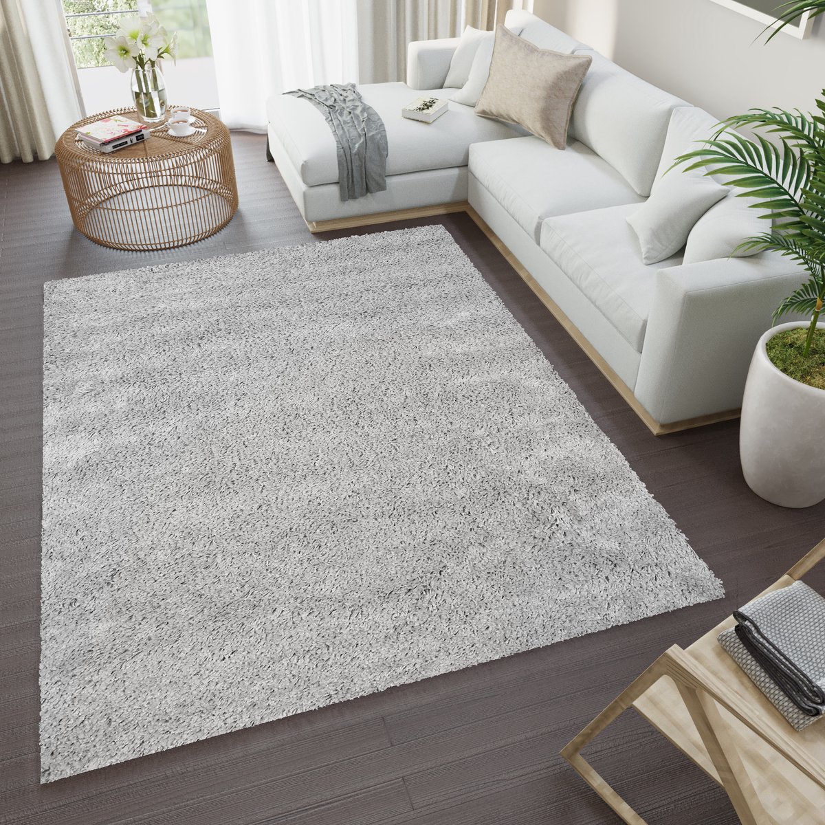 Tapiso Essence Vloerkleed Hoogpolig Shaggy Grijs Tapijt Maat- 140x200
