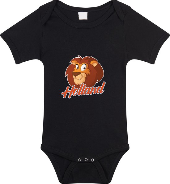 Combi-short éventail Zwart pour bébés - Holland avec lion de bande dessinée - Supporter des Nederland - Fête du Roi / Championnat d'Europe / Combi-short Coupe du Monde / outfit 92 (18-24 mois)