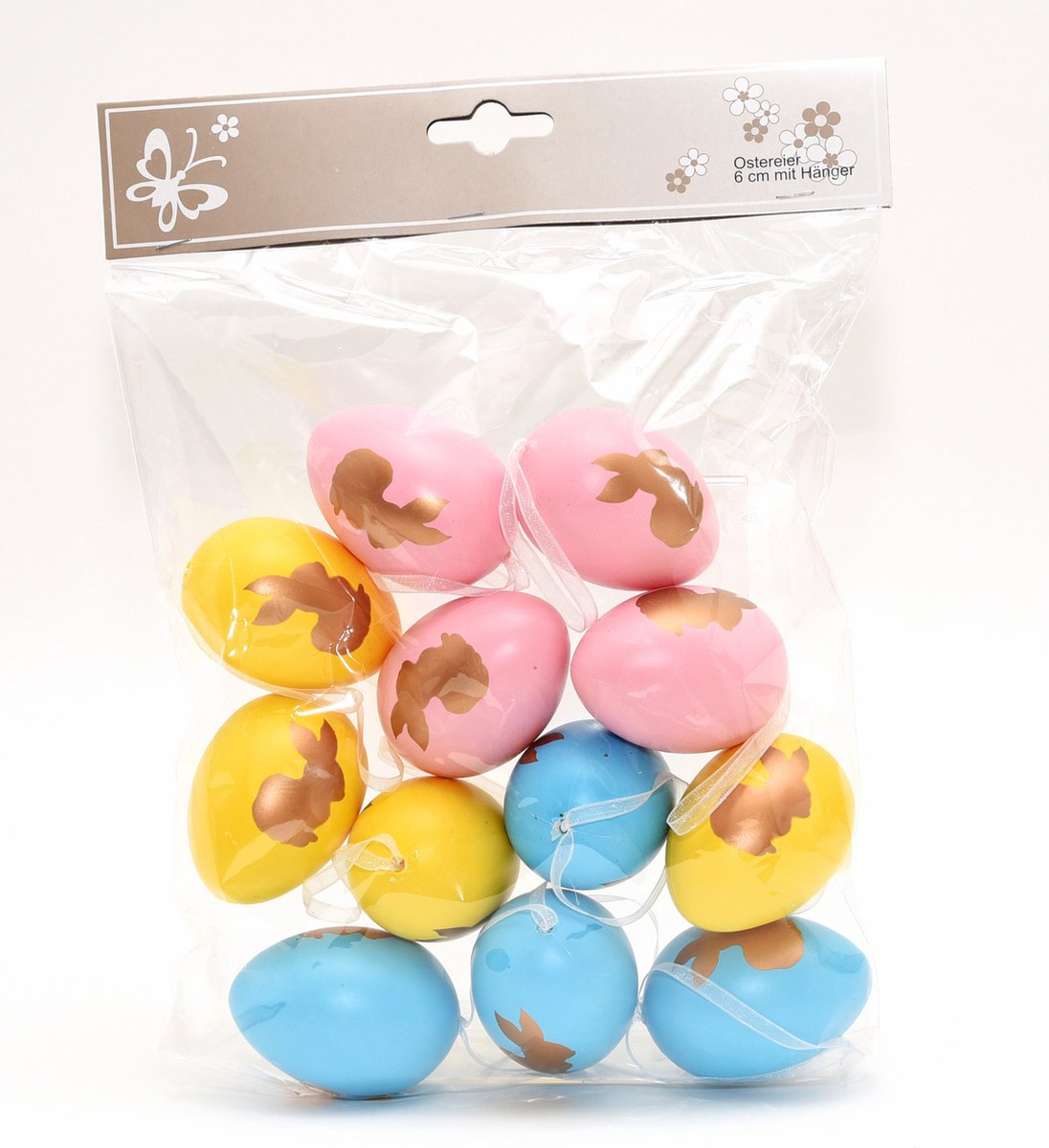 Season Deco Paaseieren in mix kleuren - Paastakken hangdecoraties - 12x stuks - Pasen thema - H6 cm - Paasversiering - kunststof