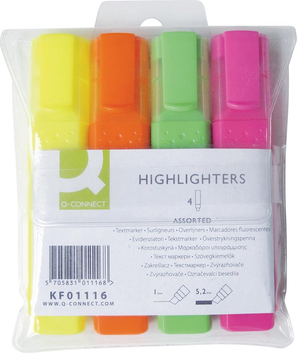 Q-CONNECT markeerstift, geassorteerde kleuren, etui van 4 stuks 6 stuks