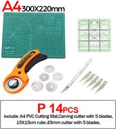 Cutterfine® Snijmat A4 +Snij Tools - Dubbelzijdig PVC Materiaal - Snijmat Met Afmeting - Antislip - Top Kwaliteit