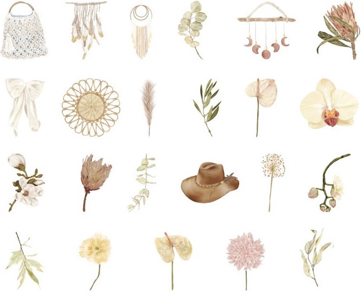 46 Stickers Soft Flowers / Dreamcatcher - Bullet Journal Stickers - Planner Agenda Stickers - Planten - Bloemen - Scrapbook stickers - Laptop stickers - Telefoon stickers - Bujo stickers - Stickers volwassenen en kinderen — afbeelding 5