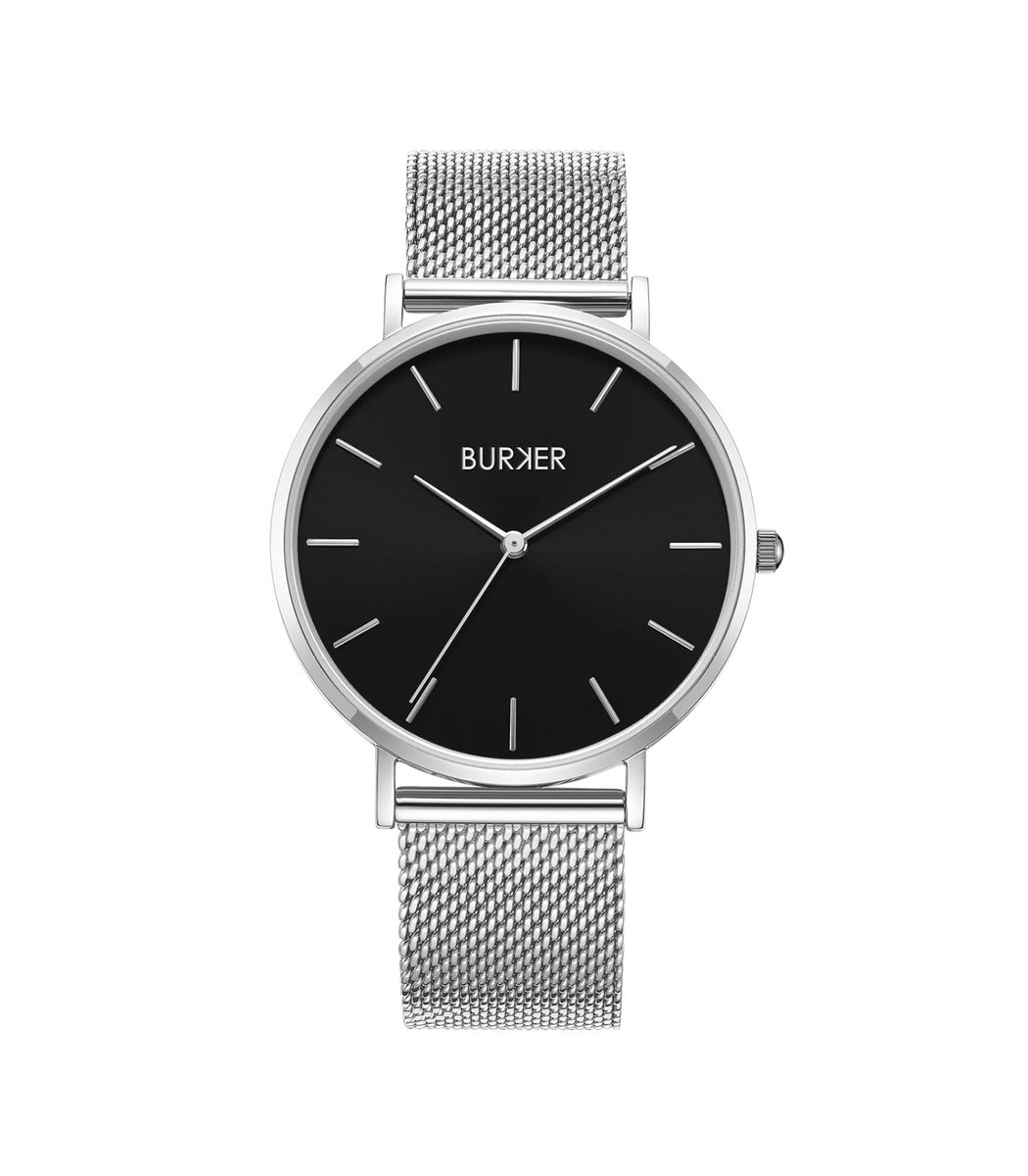 BURKER Ruby Horloge Dames Rond - Zilver Zwart - Schakelband - Waterdicht - 38 mm