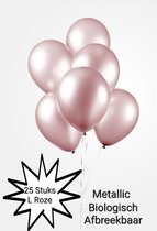 25 stuks Metallic Ballonnen Licht Roze , 100 % Biologisch afbreekbaar, Verjaardag, Thema feest. Huwelijk, geboorte, Gender reveal