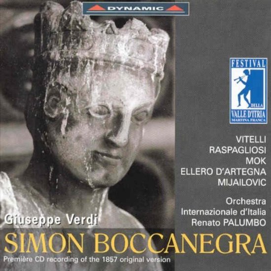 Giuseppe Verdi Simon Boccanegra cd hoes met buste en festival logo. "Première CD recording of the 1857 original version".