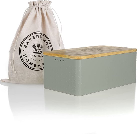 Boîte à pain avec sac à pain en lin pour une fraîcheur longue durée I Boîte à pain Couvercle en Bamboe utilisable comme planche à découper I 34x19x13cm