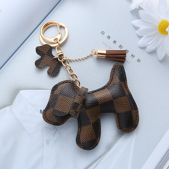 - Super - Gave - Sleutelhanger - Keychain - Canvas - Hond - Bruin - Geblokt