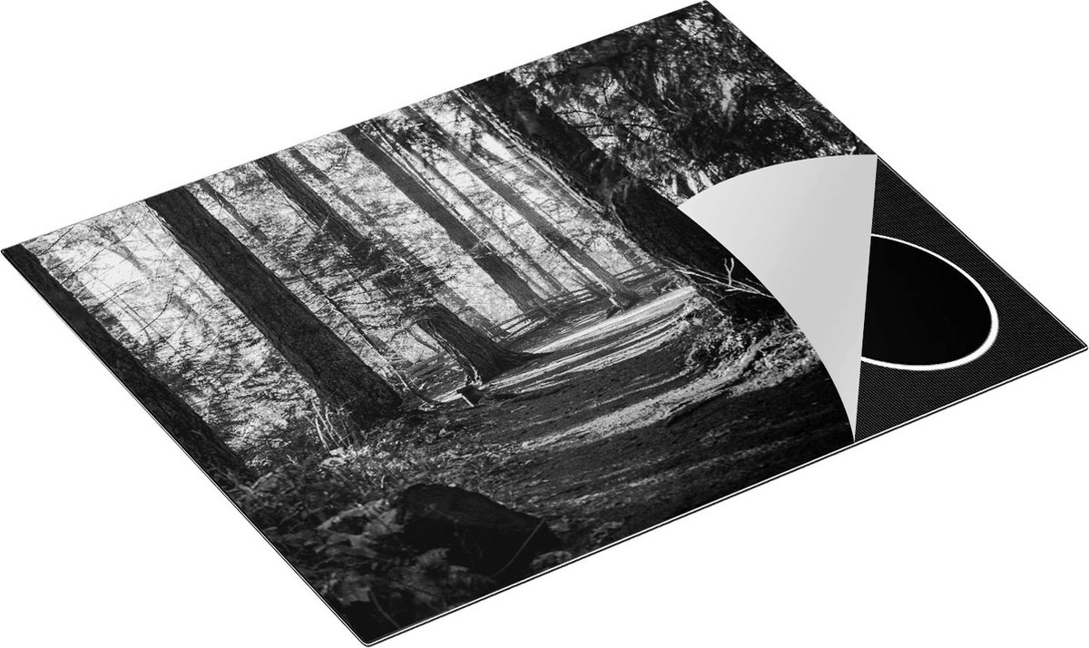 Chefcare Inductie Beschermer Voetpad in het Bos - Zwart Wit - 65x50 cm - Afdekplaat Inductie - Kookplaat Beschermer - Inductie Mat