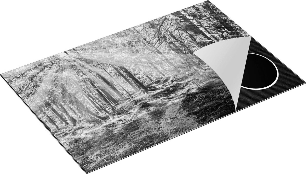 Chefcare Inductie Beschermer Pad in Bos met Zon tussen de Bomen - Zwart Wit - 78x52 cm - Afdekplaat Inductie - Kookplaat Beschermer - Inductie Mat