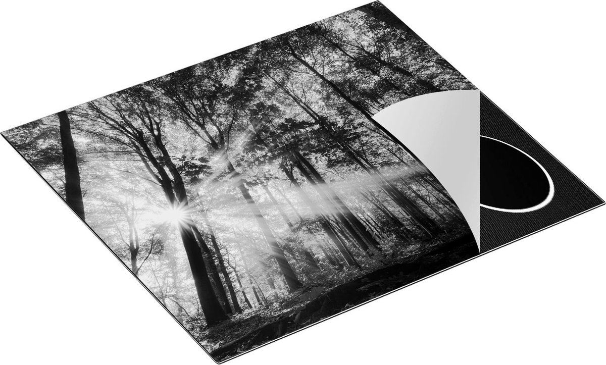 Chefcare Inductie Beschermer Bos met Zon tussen de Hoge Bomen - Zwart Wit - 60x50 cm - Afdekplaat Inductie - Kookplaat Beschermer - Inductie Mat