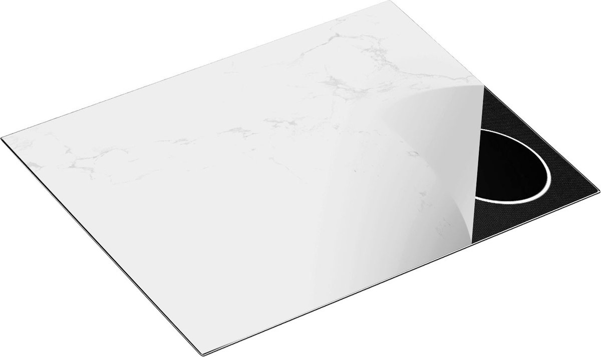 Chefcare Inductie Beschermer Abstracte Kunst - Witte Marmer met Bruin en Grijs - Zwart Wit - 65x55 cm - Afdekplaat Inductie - Kookplaat Beschermer - Inductie Mat