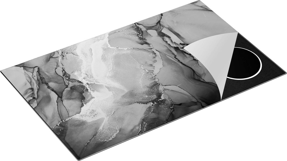 Chefcare Inductie Beschermer Abstracte Kunst - Roze Grijs Goud Marmer - Zwart Wit - 85x55 cm - Afdekplaat Inductie - Kookplaat Beschermer - Inductie Mat