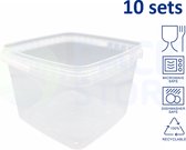 10 x vierkante transparante emmer met deksel - 3,5 liter met garantiesluiting - geschikt voor diepvries en vaatwasser - geschikt voor food & non-food - geproduceerd in Nederland