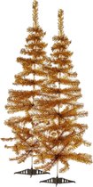 2x stuks kleine goud kerstbomen van 120 cm van kunststof met voet - Mini boompjes voor kinderkamer/kantoor