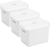 Set van 3x opbergboxen/opbergmanden wit van 18 liter kunststof met transparante deksel 35 x 25 x 24 cm