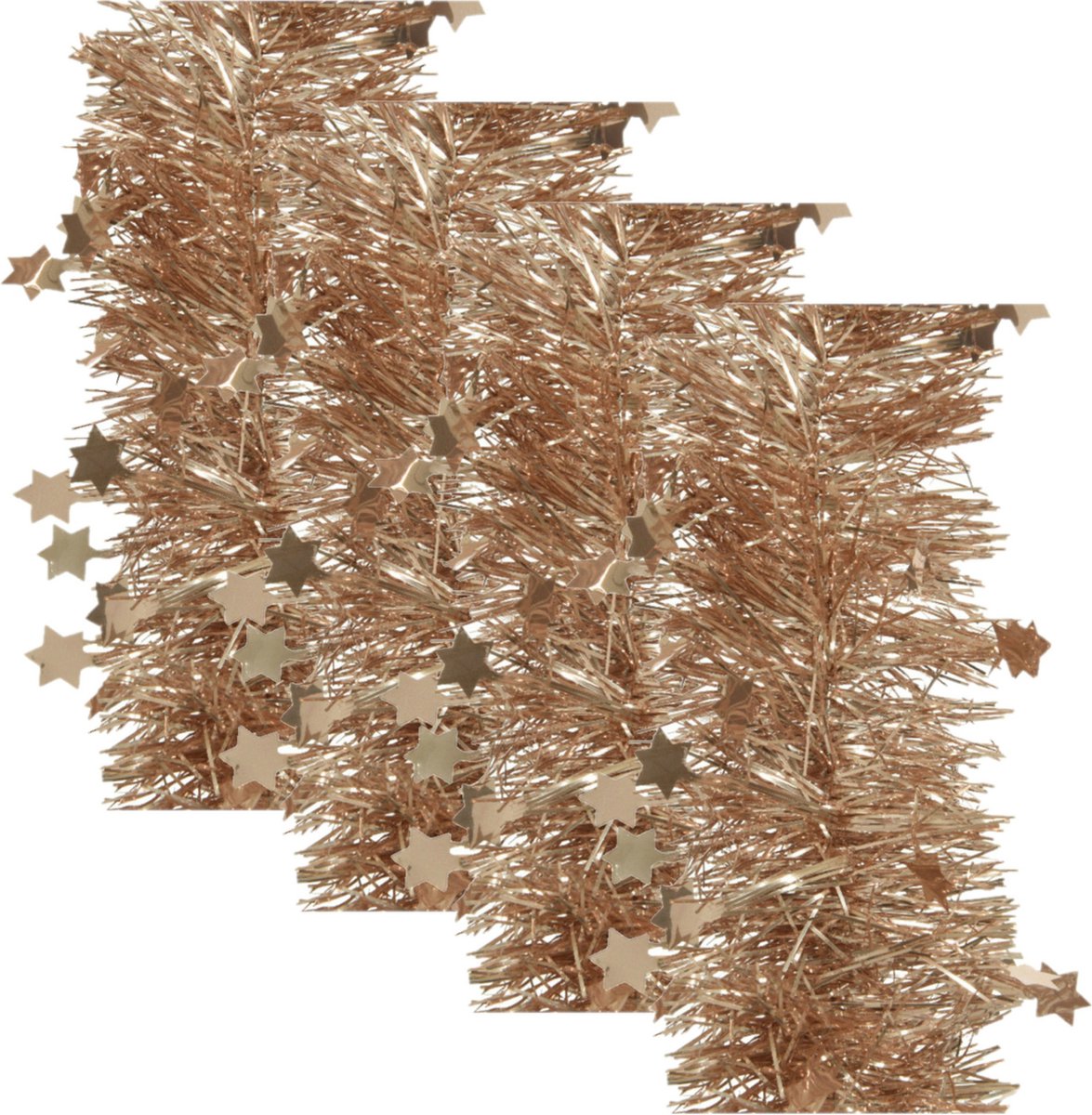 4x stuks lametta kerstslingers met sterretjes toffee bruin 270 x 10 cm - kerstslingers/kerst guirlandes