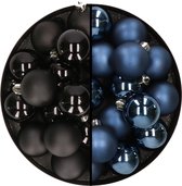 32x stuks kunststof kerstballen mix van zwart en donkerblauw 4 cm - Kerstversiering