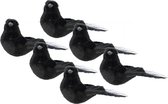 6x stuks kunststof decoratie vogels op clip zwart 12 cm - Decoratievogeltjes - Kerstboomversiering