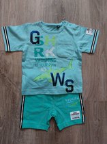 Baby jongens 2-delige t-shirt set - top + short - maat 80 - kleur blauw/groen