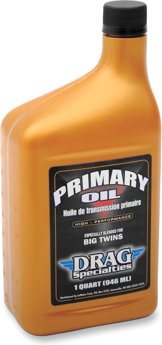 Drag Specialties Primary Oil voor Big-Twins zoals Harley Davidson | 1 Quart (946ml) | High Performance Harley Primaire Olie