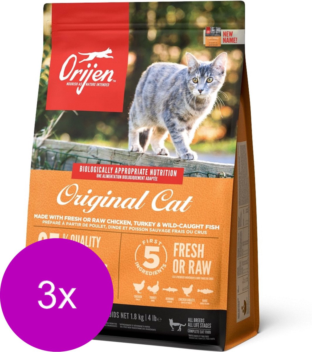 Orijen Orijen Whole Prey Cat & Kitten Kip&Kalkoen - Kattenvoer - 3 x 1.8 kg