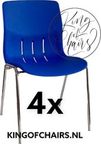 King of Chairs -set van 4- model KoC Denver blauw met verchroomd onderstel. Kantinestoel stapelstoel kuipstoel vergaderstoel tuinstoel kantine stoel stapel stoel Jolanda kantinestoelen stapelstoelen kuipstoelen stapelbare Napels eetkamerstoel