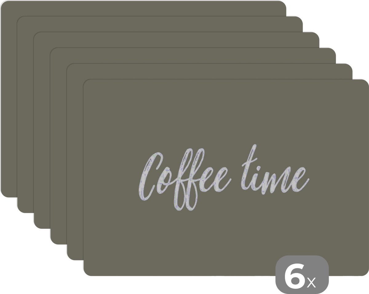 Placemat - Placemats kunststof - Coffee time - Spreuken - Quotes - Koffie - 45x30 cm - 6 stuks - Hittebestendig - Anti-Slip - Onderlegger - Afneembaar