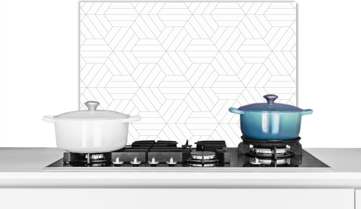 Spatscherm - Design - Keuken - Patronen - Lijn - Zwart - Wit - Spatwand - 60x40 cm
