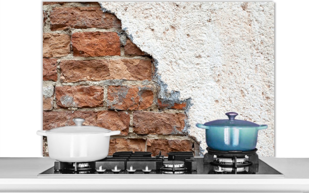 Spatscherm - Spatwand- Baksteen - Muur - Gips - Keuken achterwand - 100x65 cm