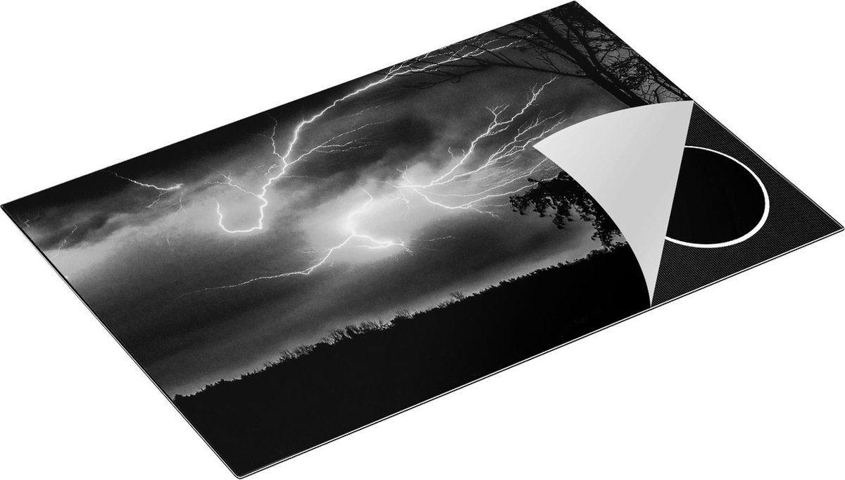 Chefcare Inductie Beschermer Blikseminslagen in een Paarse Hemel - Onweer - Zwart Wit - 81,2x52 cm - Afdekplaat Inductie - Kookplaat Beschermer - Inductie Mat