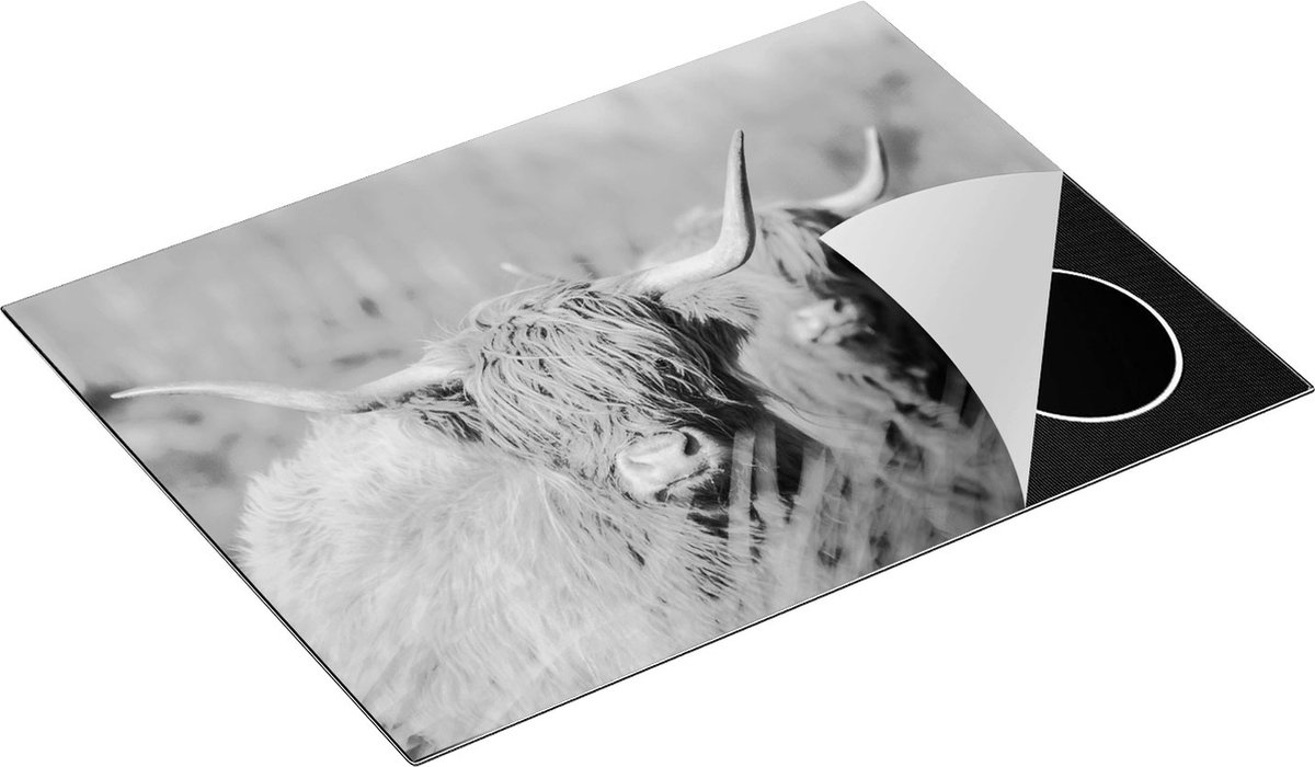 Chefcare Inductie Beschermer Twee Schotse Hooglanders in de Zon - Zwart Wit - 70x50 cm - Afdekplaat Inductie - Kookplaat Beschermer - Inductie Mat