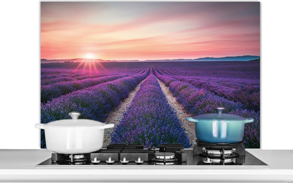 Spatscherm - Lavendel - Bloemen - Natuur - Paars - Muurbeschermer - 100x65 cm - Spatwand