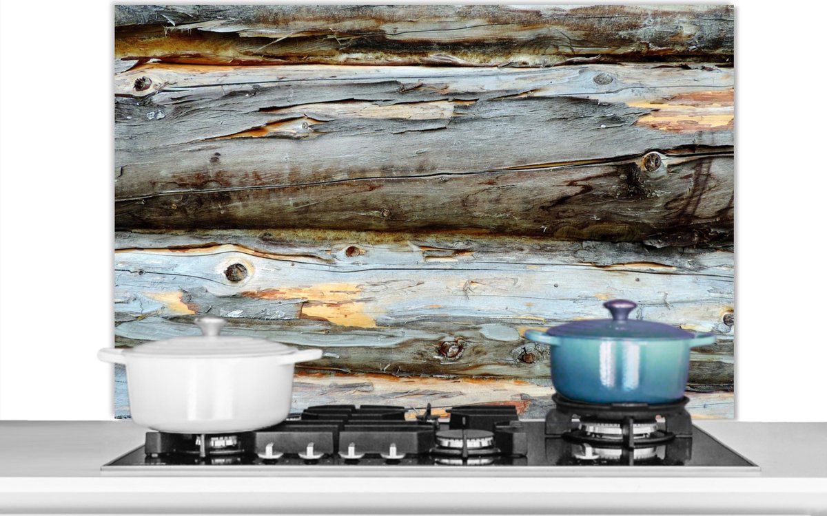 Spatscherm keuken - Achterwand keuken - Hout - Grijs - Rustiek - Plank - Keuken - Spatwand - 100x65 cm