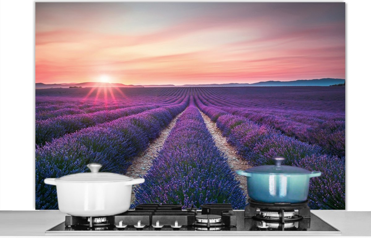 Spatscherm - Lavendel - Bloemen - Natuur - Paars - Muurbeschermer - 120x80 cm - Spatwand