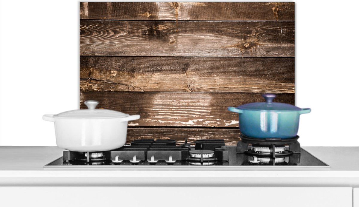 Spatscherm keuken - Spatbord - Hout - Donker - Plank - Keuken - Muurdecoratie - 60x40 cm