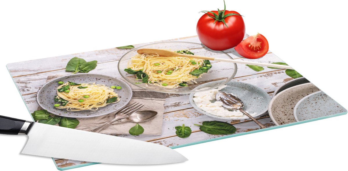 Glazen Snijplank - 39x28 - Pasta - Basilicum - Koken - Snijplanken Glas