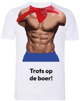 LBM T-shirt met sixpack - Trots op de boer! - Wit maat XL