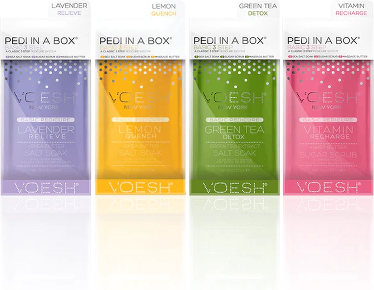 Voesh Pedi In a Box Basic 3 Step Spa Pedicure Lavendel - Lemon - Green Tea - Vitamin Recharge