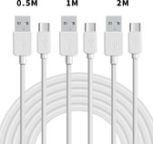NÖRDIC KABELKIT-3 USB-C naar USB-A kabel, 3 stuks, 0.5 meter, 1 meter, 2 meter, 2.0 oplaadkabel, 2,4 A, 480 Mbps, Wit