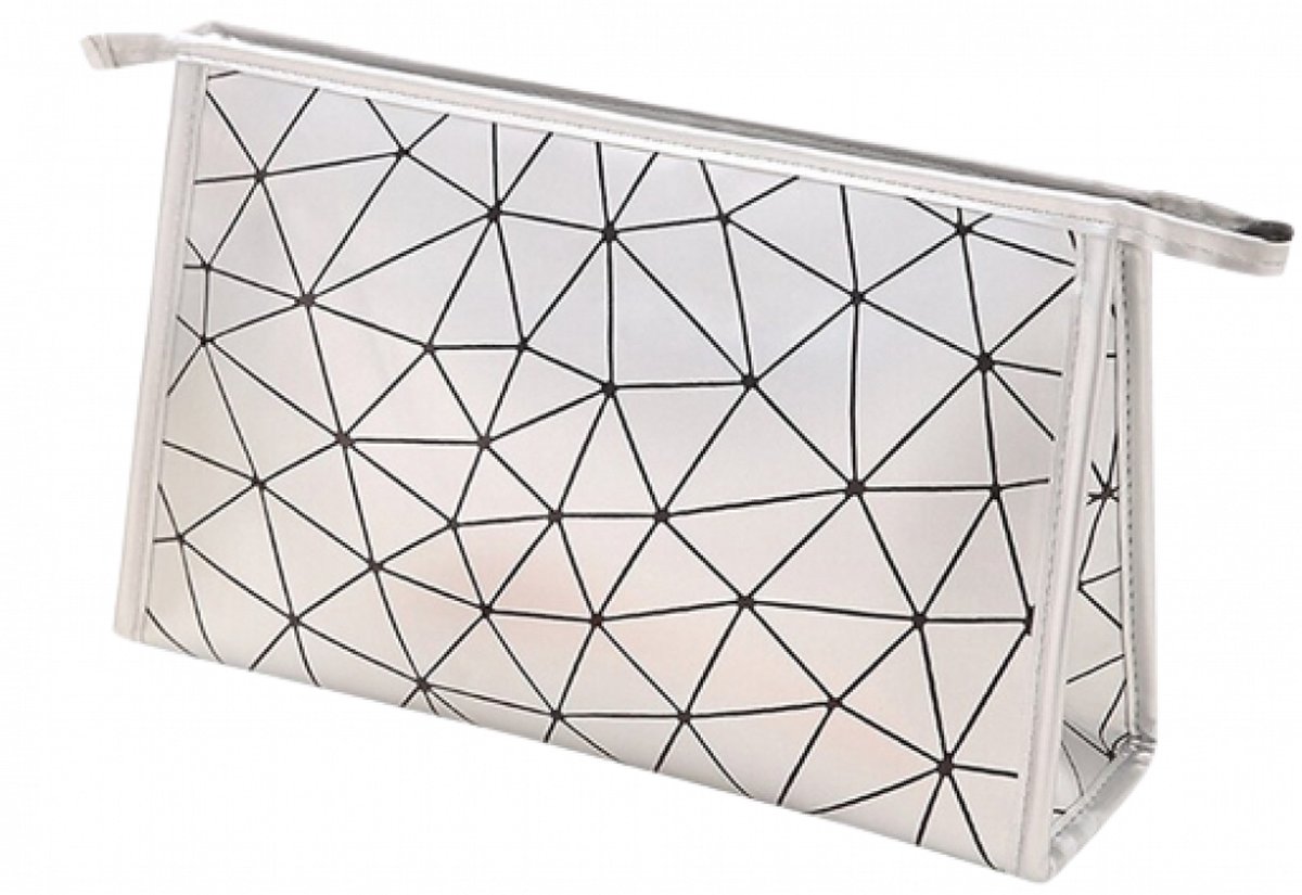 Toilettas Geometric - Kunstleer - Afmeting 27 x 9 x 17 cm. Zilver