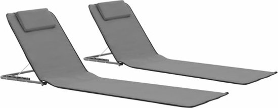 vidaXL - Strandmatten - inklapbaar - 2 - st - staal - en - stof - grijs