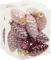 24x Dennenappel kersthangers/kerstballen roze tinten van glas - 6 cm - mat/glans - Kerstboomversiering